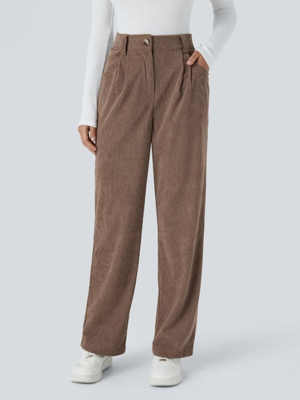 HALARA High Waisted Zipper Pocket Corduroy Casual Pants